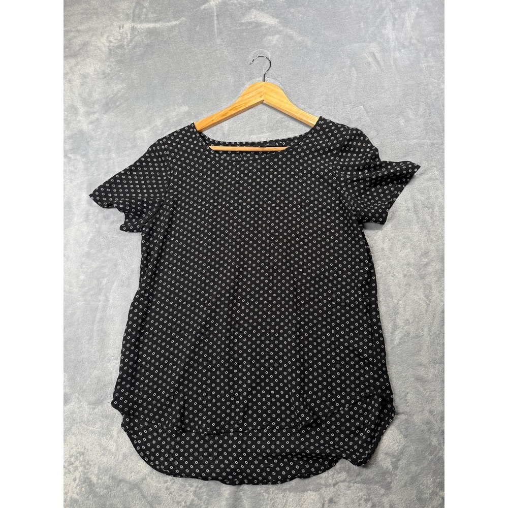 Premise Studio Blouse Womens Small Black Geometric Print Round Neck Short Sleeve